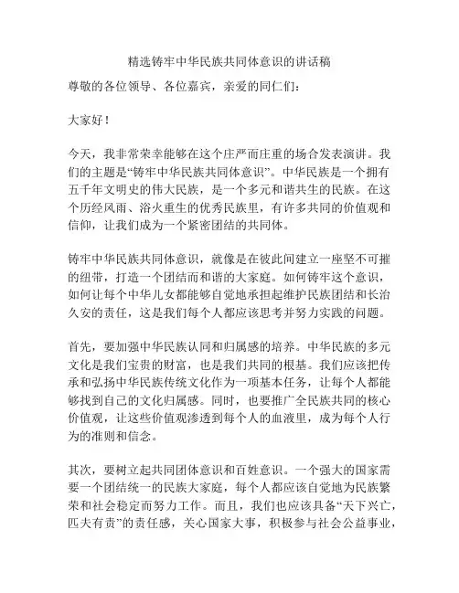 精选铸牢中华民族共同体意识的讲话稿