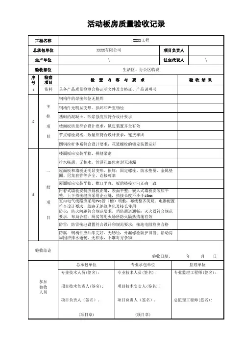 001活动板房质量验收记录