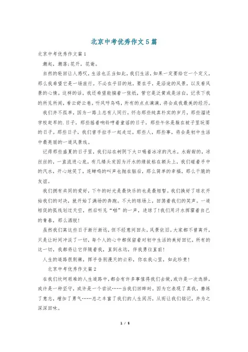 北京中考优秀作文5篇