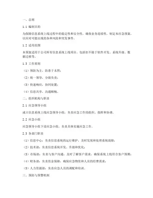 信息系统上线应急预案模板