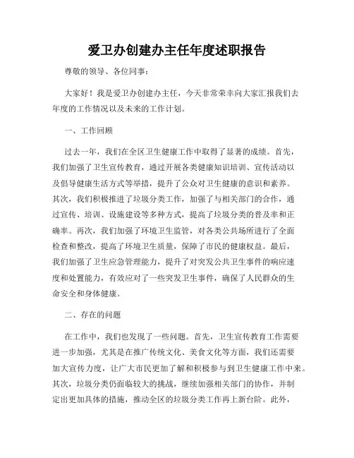 爱卫办创建办主任年度述职报告