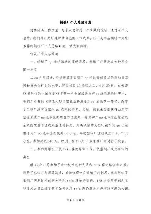 钢铁厂个人总结6篇