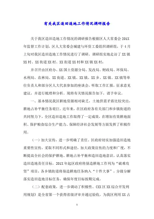 有关我区造田造地工作情况调研报告