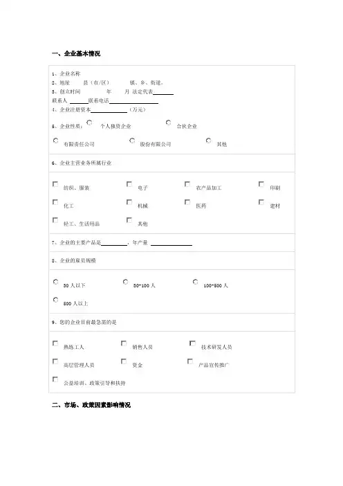 小微企业融资状况调查表