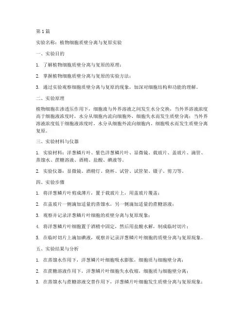 生物系实验报告(3篇)