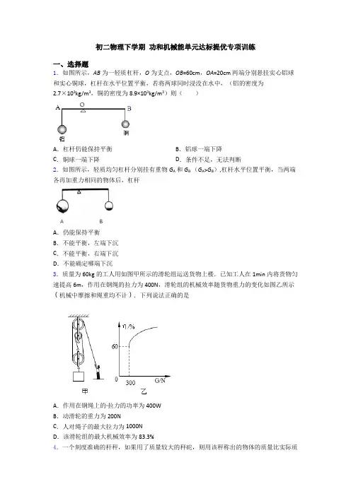 初二物理下学期 功和机械能单元达标提优专项训练