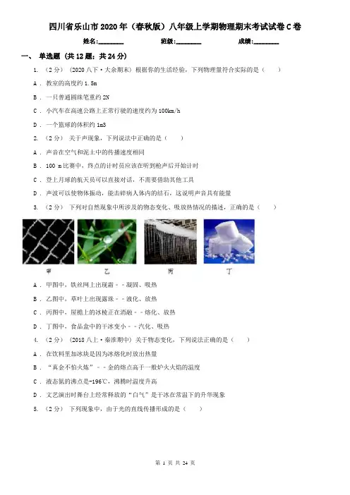 四川省乐山市2020年(春秋版)八年级上学期物理期末考试试卷C卷