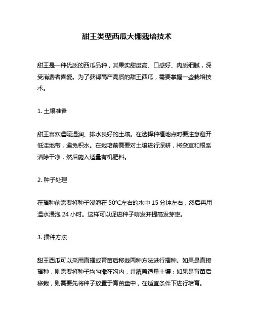 甜王类型西瓜大棚栽培技术