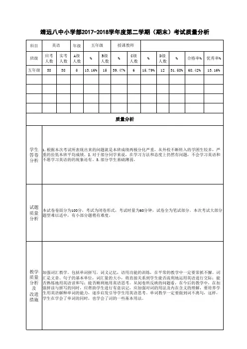 五年级英语质量分析