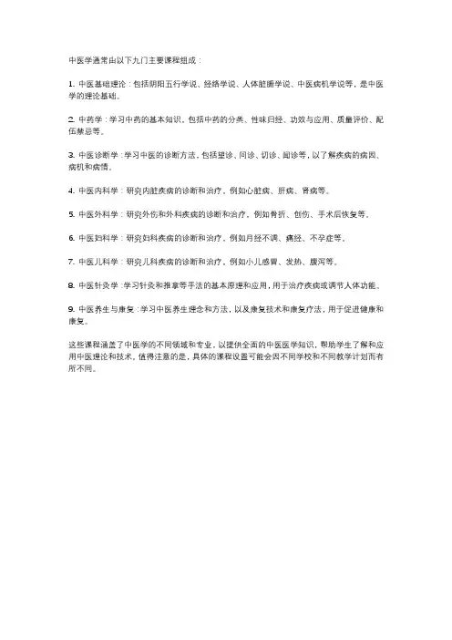 中医学9门课程