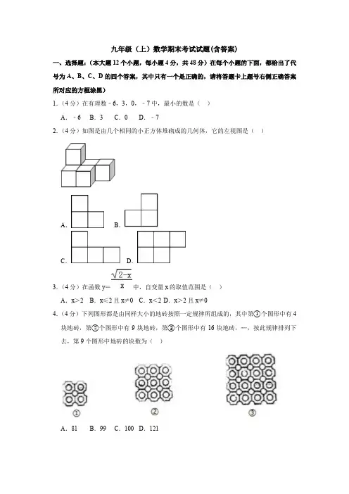 【初三数学】赣州市九年级数学上期末考试测试卷(解析版)