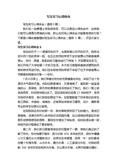 写生实习心得体会（通用5篇）