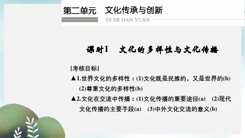 高考政治一轮复习第二单元文化传承与创新1文化的多样性与文化传播课件新人教版必修3