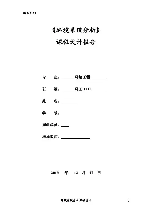 环境系统分析课程设计