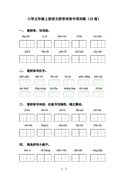 小学五年级上册语文拼音词语专项训练(15道)