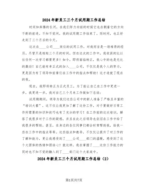 2024年新员工三个月试用期工作总结(4篇)