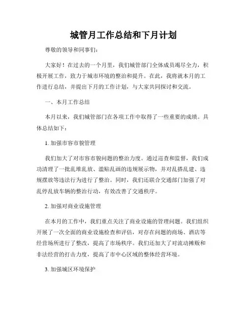 城管月工作总结和下月计划