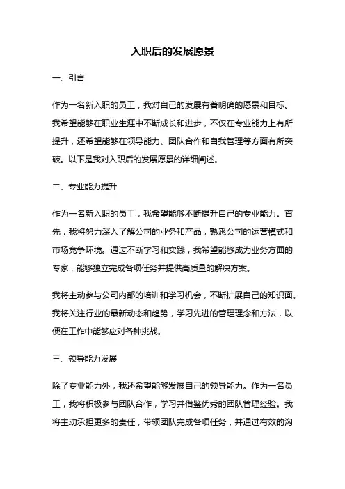 入职后的发展愿景