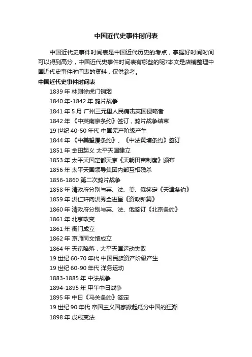 中国近代史事件时间表