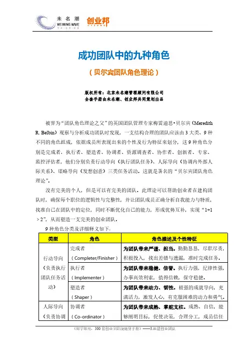 3成功团队中的九种角色(贝尔宾团队角色理论)