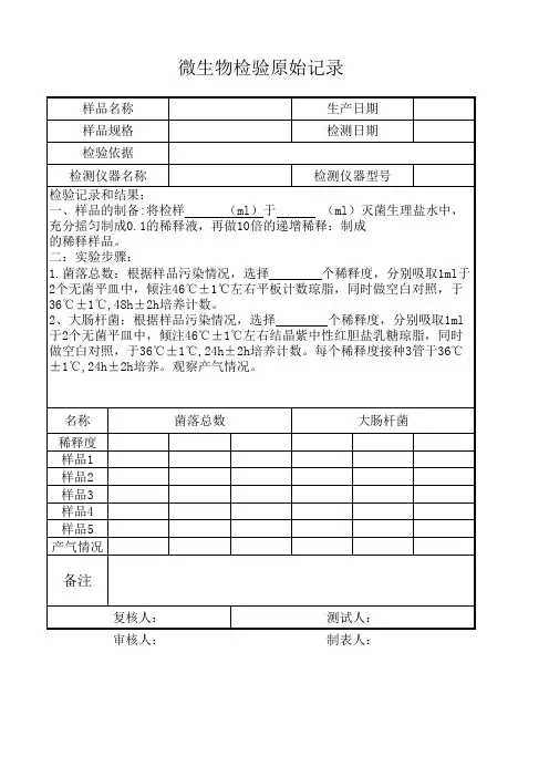 微生物检验原始记录