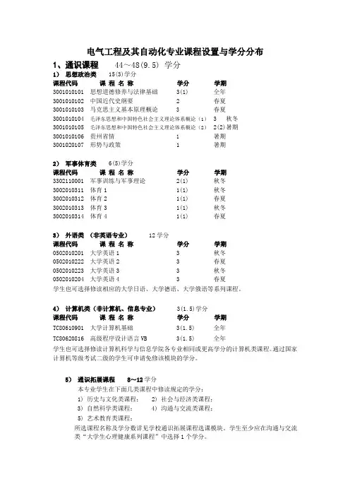 电气工程及其自动化专业课程设置与学分分布