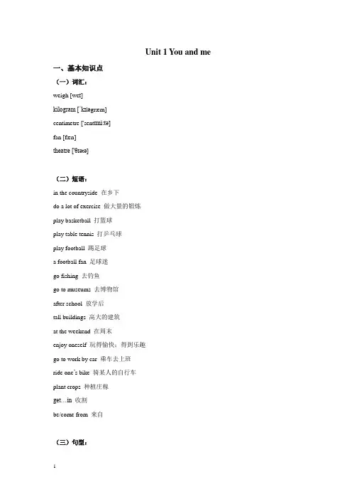 沪教版六年级下册英语Unit1 You and me知识点习题