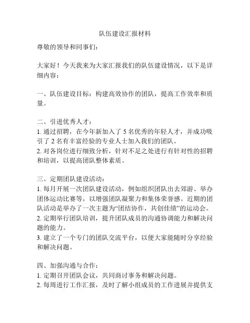 队伍建设汇报材料