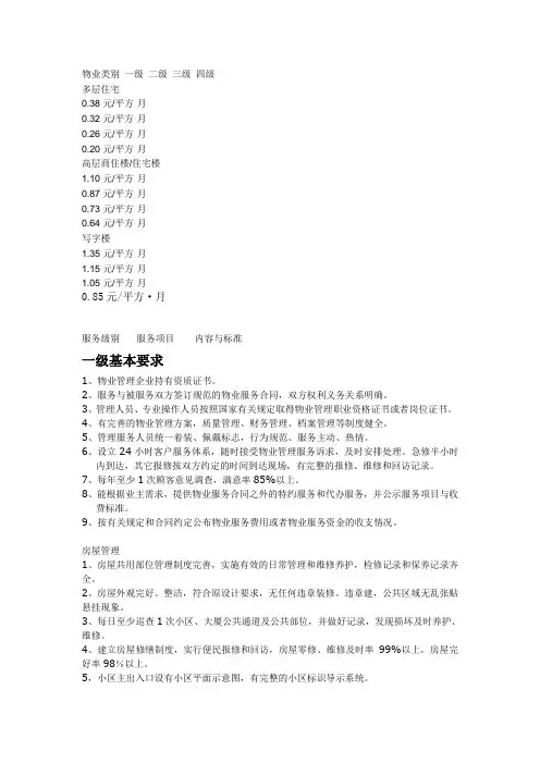 物业管理收费标准