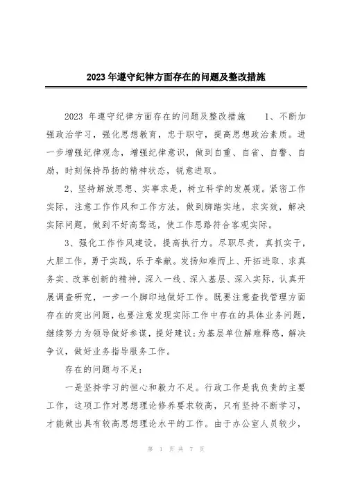 2023年遵守纪律方面存在的问题及整改措施
