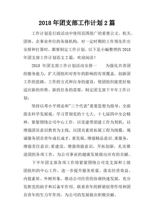 2018年团支部工作计划2篇
