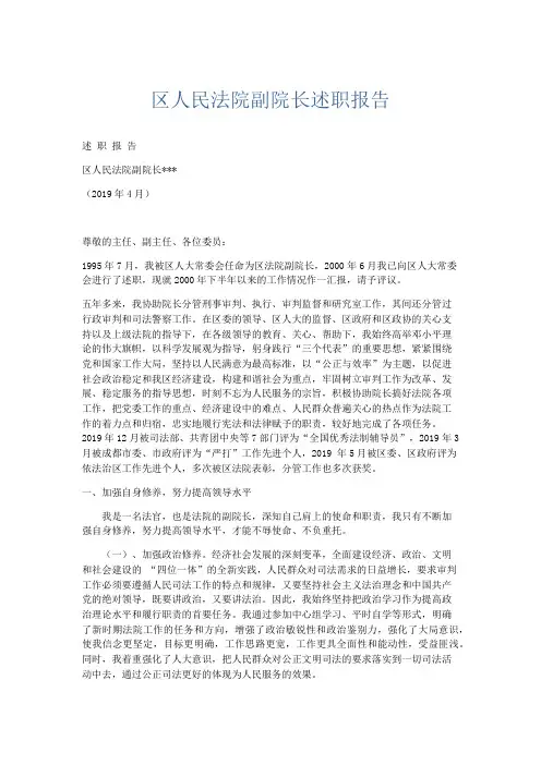 总结报告-区人民法院副院长述职报告 精品