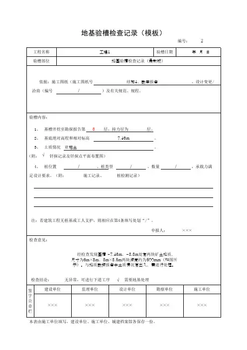 地基验槽检查记录(模板)