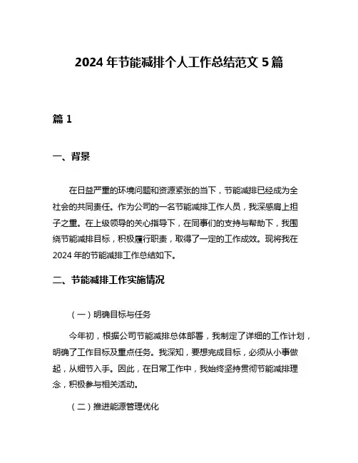 2024年节能减排个人工作总结范文5篇