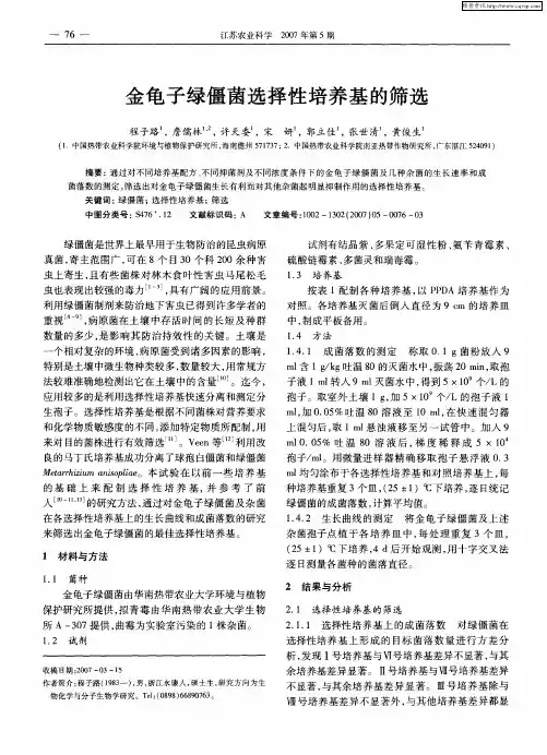 金龟子绿僵菌选择性培养基的筛选