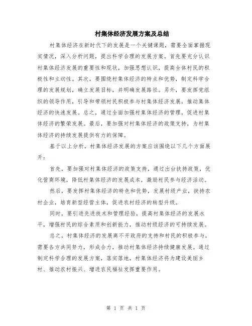 村集体经济发展方案及总结