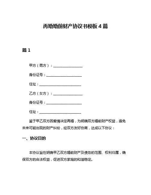 再婚婚前财产协议书模板4篇