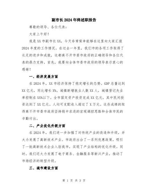 副市长2024年终述职报告