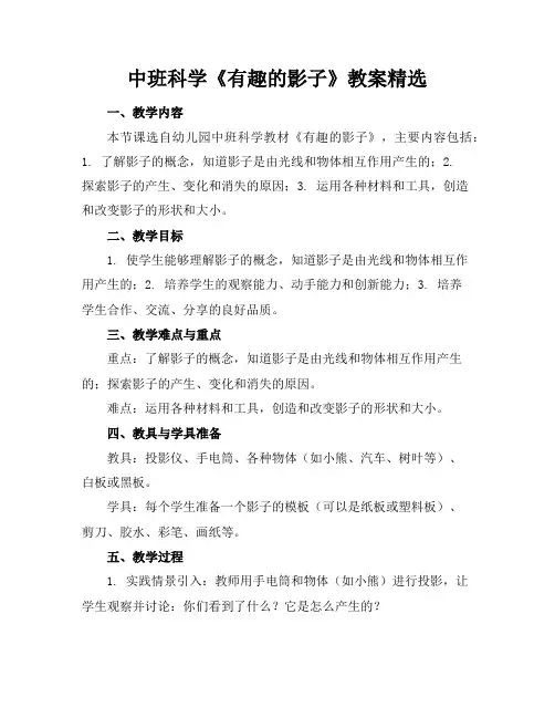 中班科学《有趣的影子》教案精选