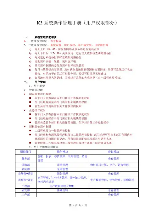 K3系统用户管理手册