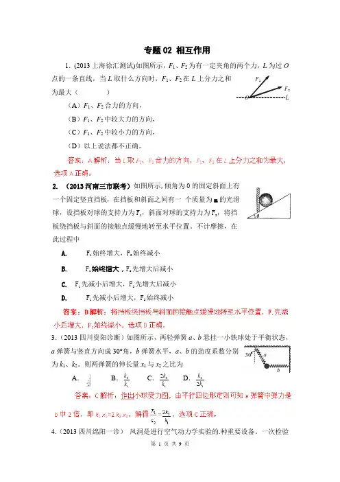 2013届高考物理模拟新题精选分类解析(第2期)专题02 相互作用