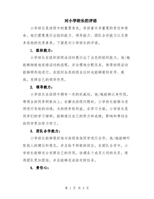 对小学班长的评语