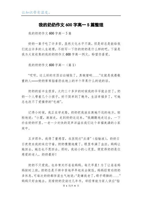 我的奶奶作文600字高一5篇整理