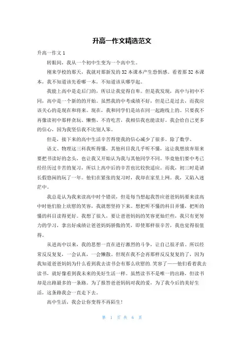 升高一作文精选范文