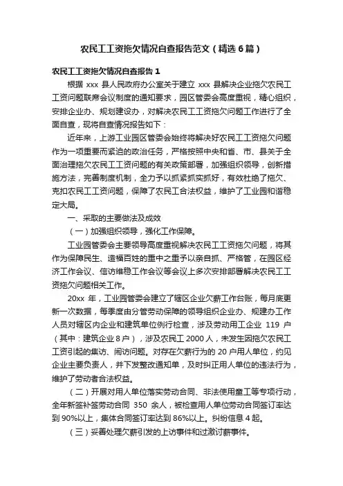 农民工工资拖欠情况自查报告范文（精选6篇）