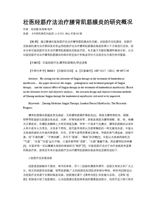 壮医经筋疗法治疗腰背肌筋膜炎的研究概况