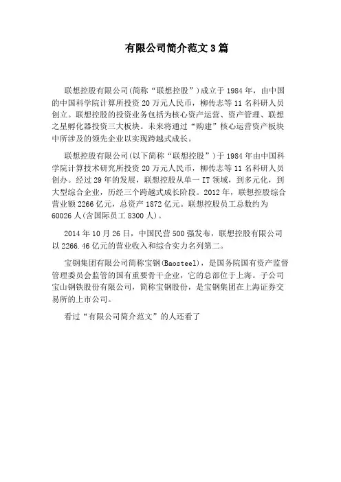 有限公司简介范文3篇