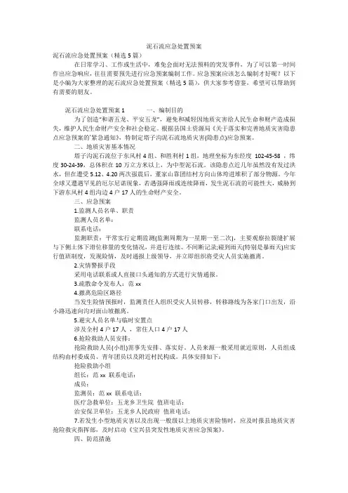泥石流应急处置预案
