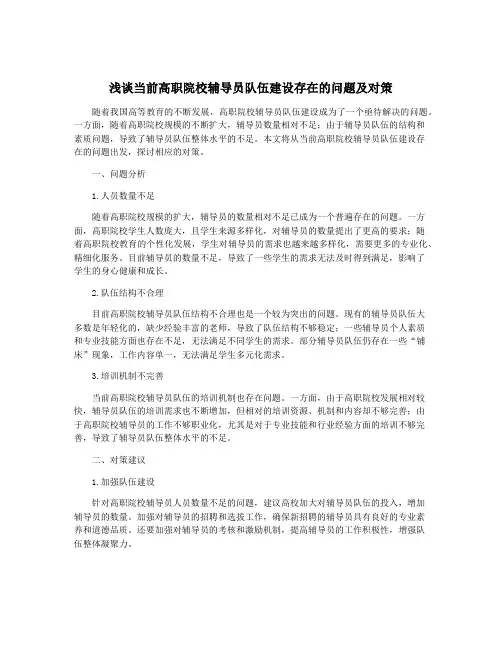 浅谈当前高职院校辅导员队伍建设存在的问题及对策