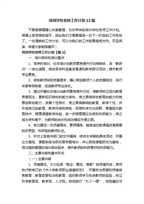 培训学校老师工作计划12篇
